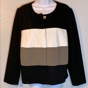 Chico's Black Olive Green and White Blazer Modern Color Block Design